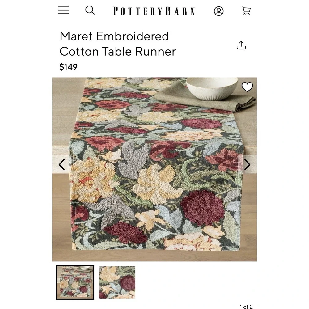 Pottery Barn Maret Embroidered Cotton Table Runner 18